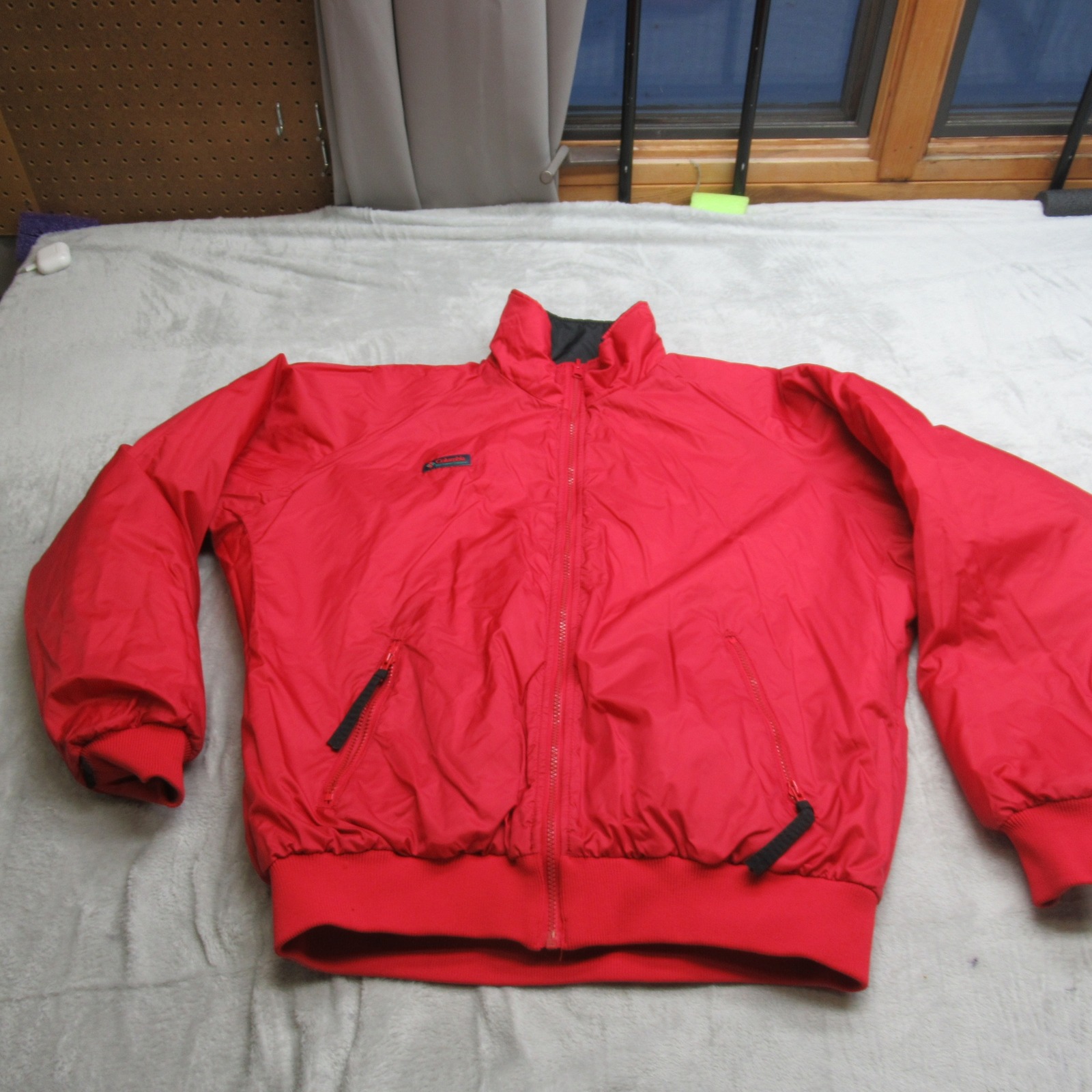 Columbia Jacket Men Large Red Black Reversible Insulated Full Zip Bomber 90s Vtg